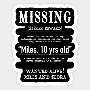 MISSING Miles, white Sticker